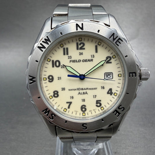 Seiko Alba field Gear Watch Men 40mm Luminous Dial Steel Date V732-0R30 PARTS0