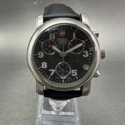 Wenger Swiss Military Chronograph Watch Men 38mm Black Dial Steel New Battery0