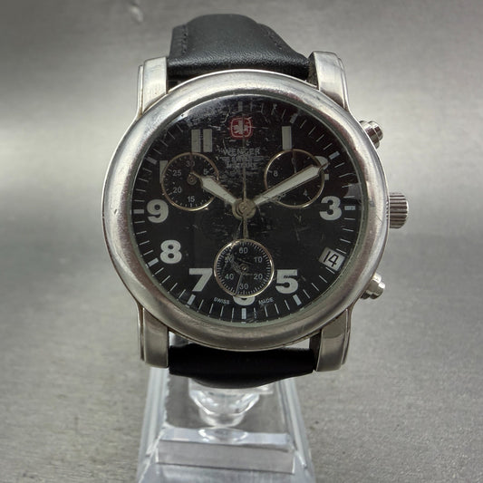 Wenger Swiss Military Chronograph Watch Men 38mm Black Dial Steel New Battery0