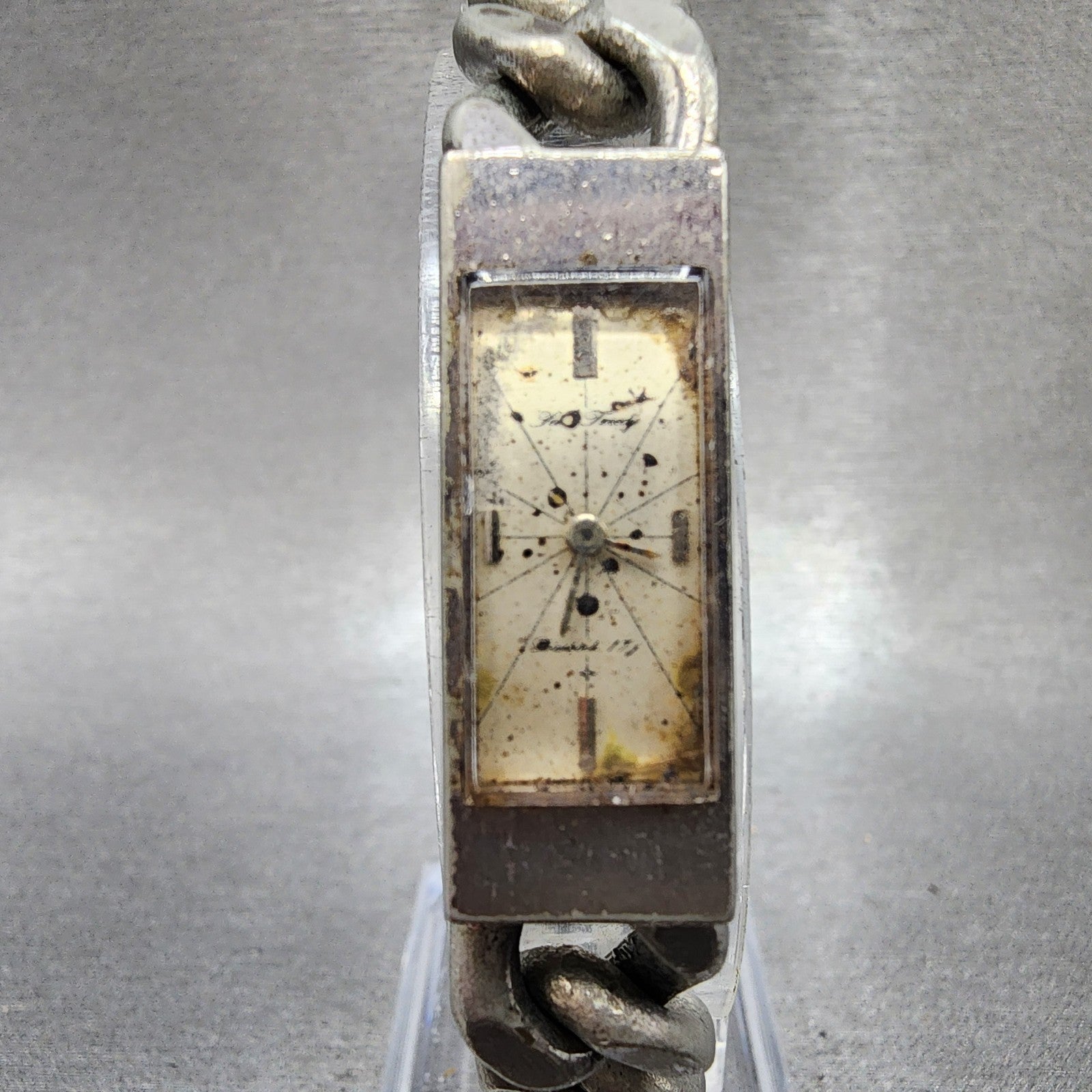 Seiko Tweedy Tank Watch Women White Dial Silver Tone Rectangle Manual Wind PARTS0