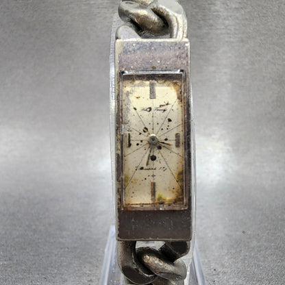 Seiko Tweedy Tank Watch Women White Dial Silver Tone Rectangle Manual Wind PARTS0