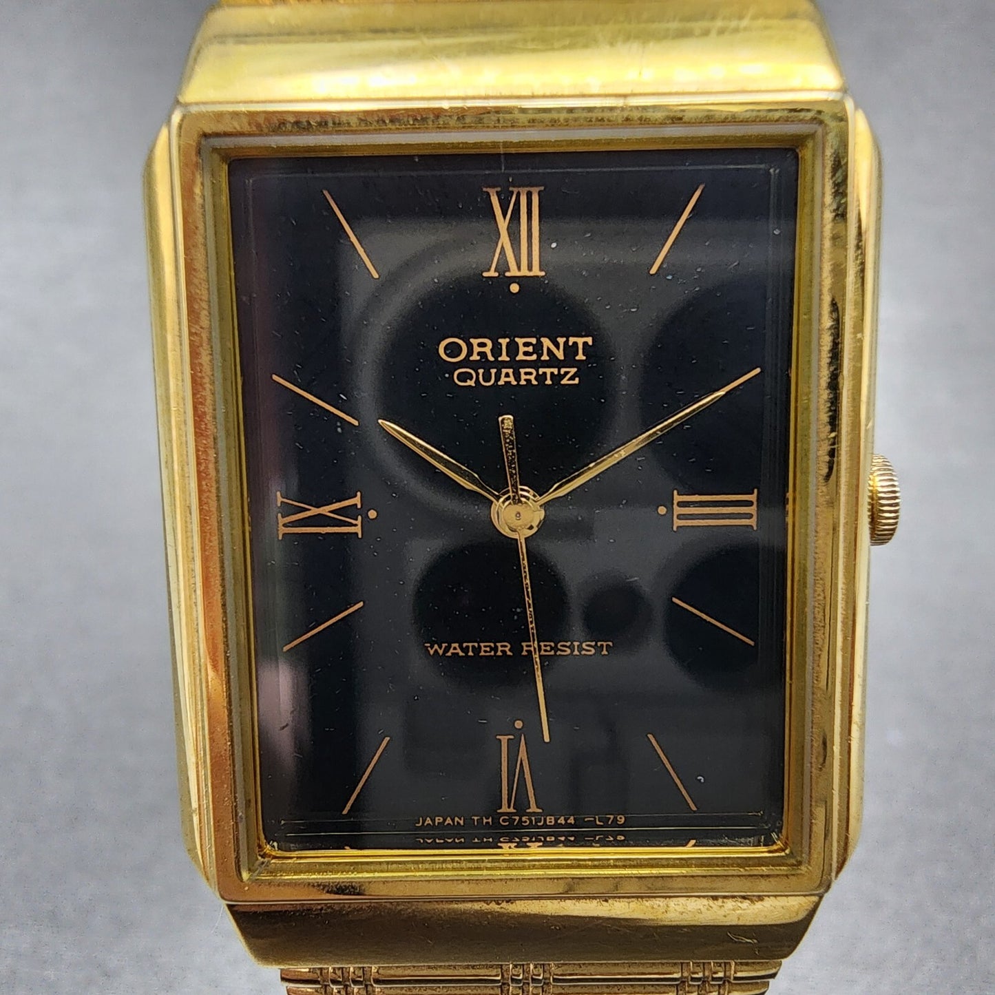 Orient Tank Watch Men 26mm Black Dial Gold Tone Rectangle New Battery VTG1