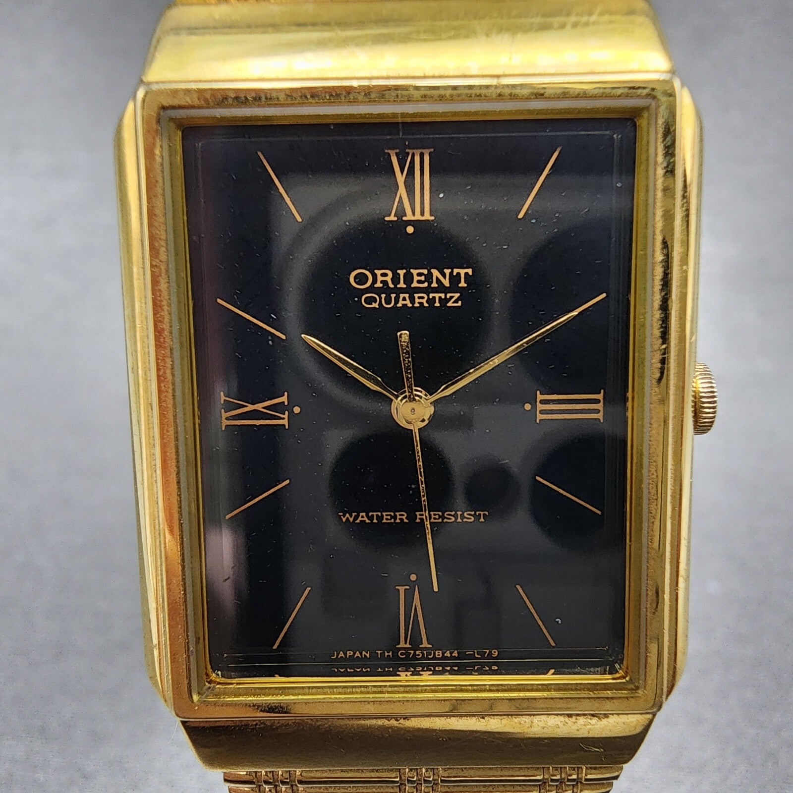 Orient Tank Watch Men 26mm Black Dial Gold Tone Rectangle New Battery VTG1