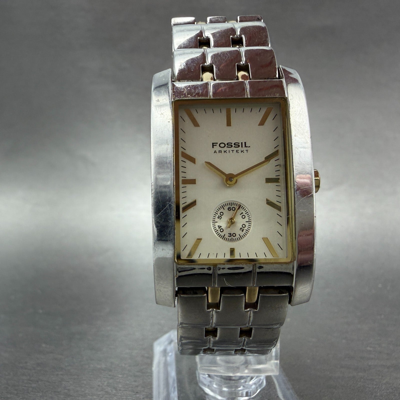 Fossil Arkitekt Tank Watch Women 25mm White Dial Steel Rectangle FS-2841 NewBatt5
