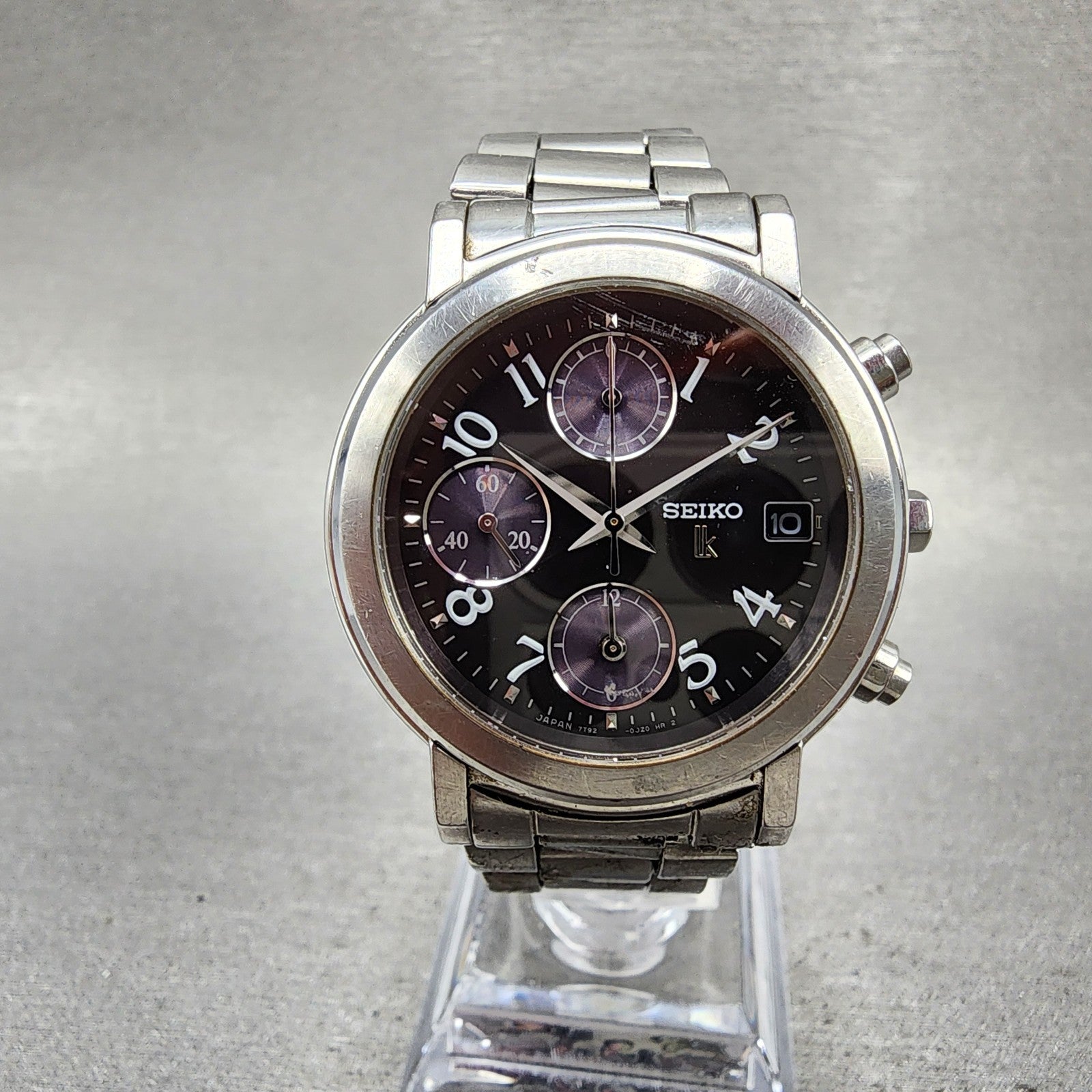 Seiko Lukia Chronograph Watch Women 34mm Black Dial Silver Tone Date New Battery0