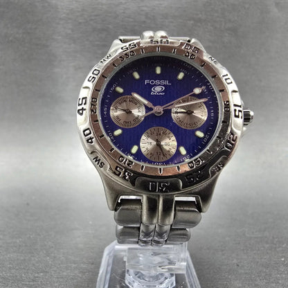 Fossil Blue Watch Women 36mm Blue Dial Silver Tone Daydate BQ-8793 New Battery A5