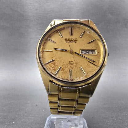 Seiko SQ Watch Men 34mm Gold Dial Gold Tone Daydate Round 8123-8000 PARTS VTG6