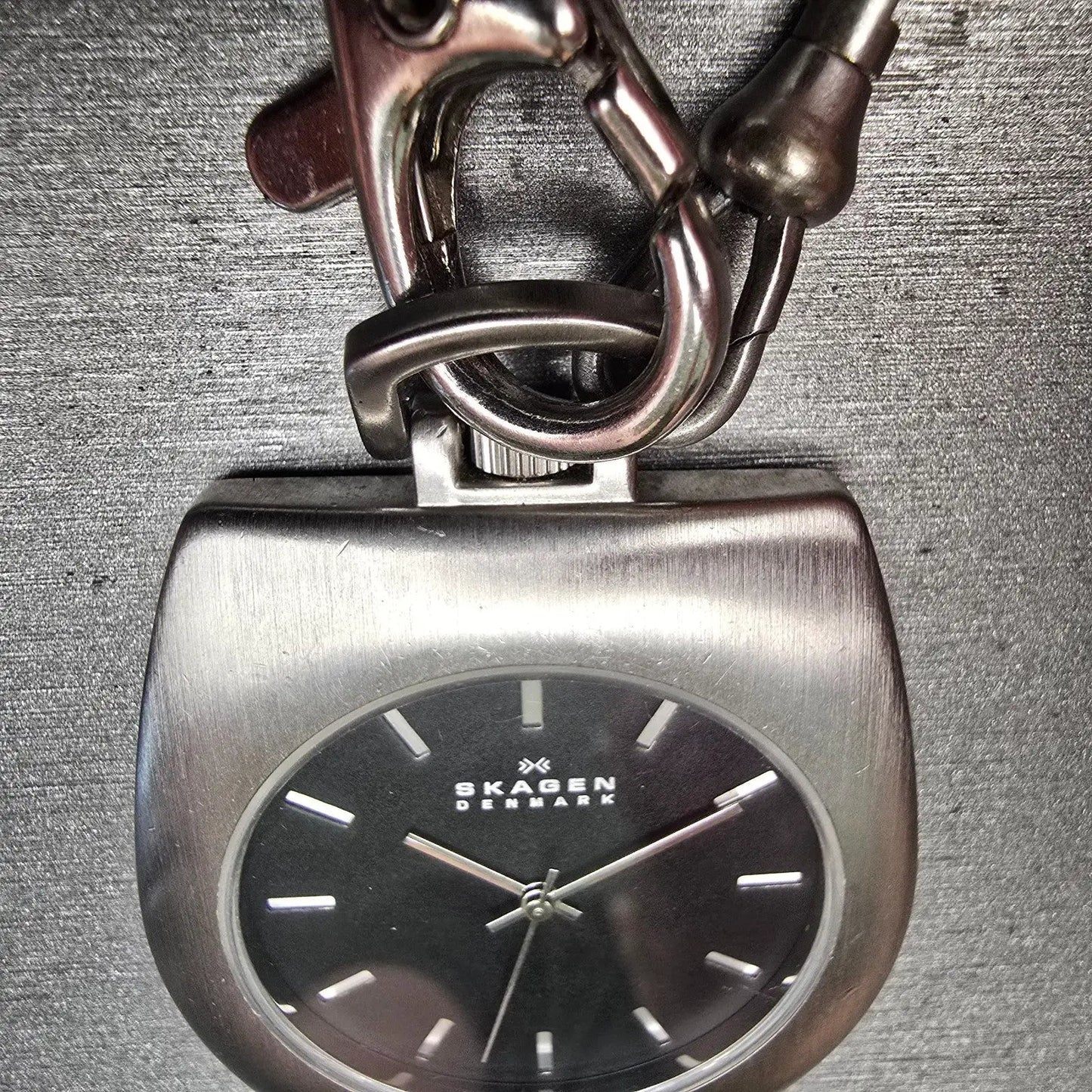 Skagen Denmark Pocket Watch Men 42mm Black Dial Silver Tone 163LSSB New Battery6
