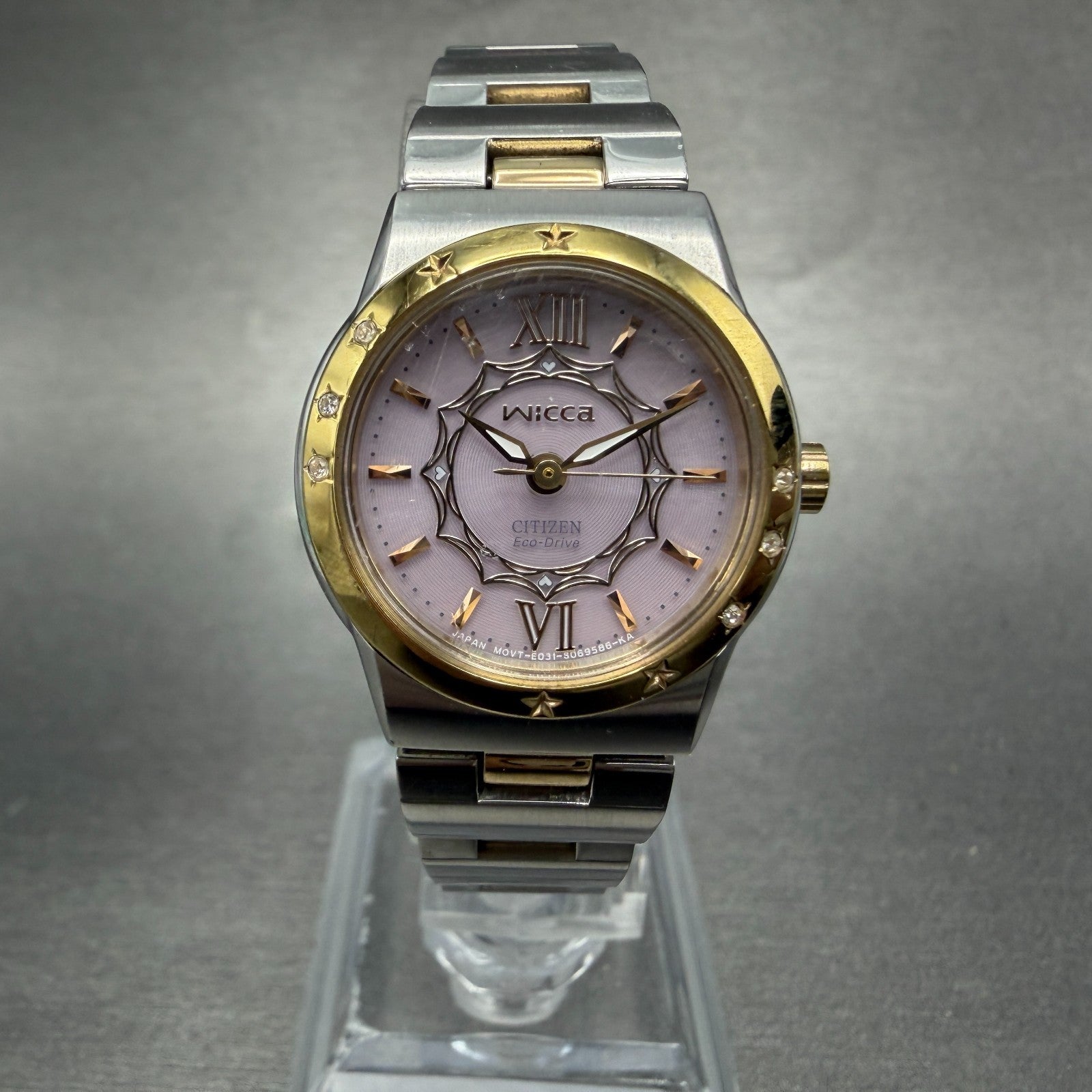 Citizen Eco-Drive Wicca Watch Women 24mm Pink Dial Two Tone Round Runs ABC0