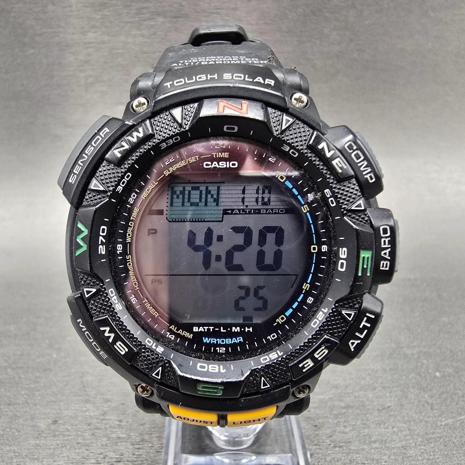 Casio Protek PAG-240 Watch Men 51mm Black Green triple Senor Alarm Solar Works0
