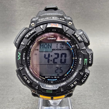 Casio Protek PAG-240 Watch Men 51mm Black Green triple Senor Alarm Solar Works0