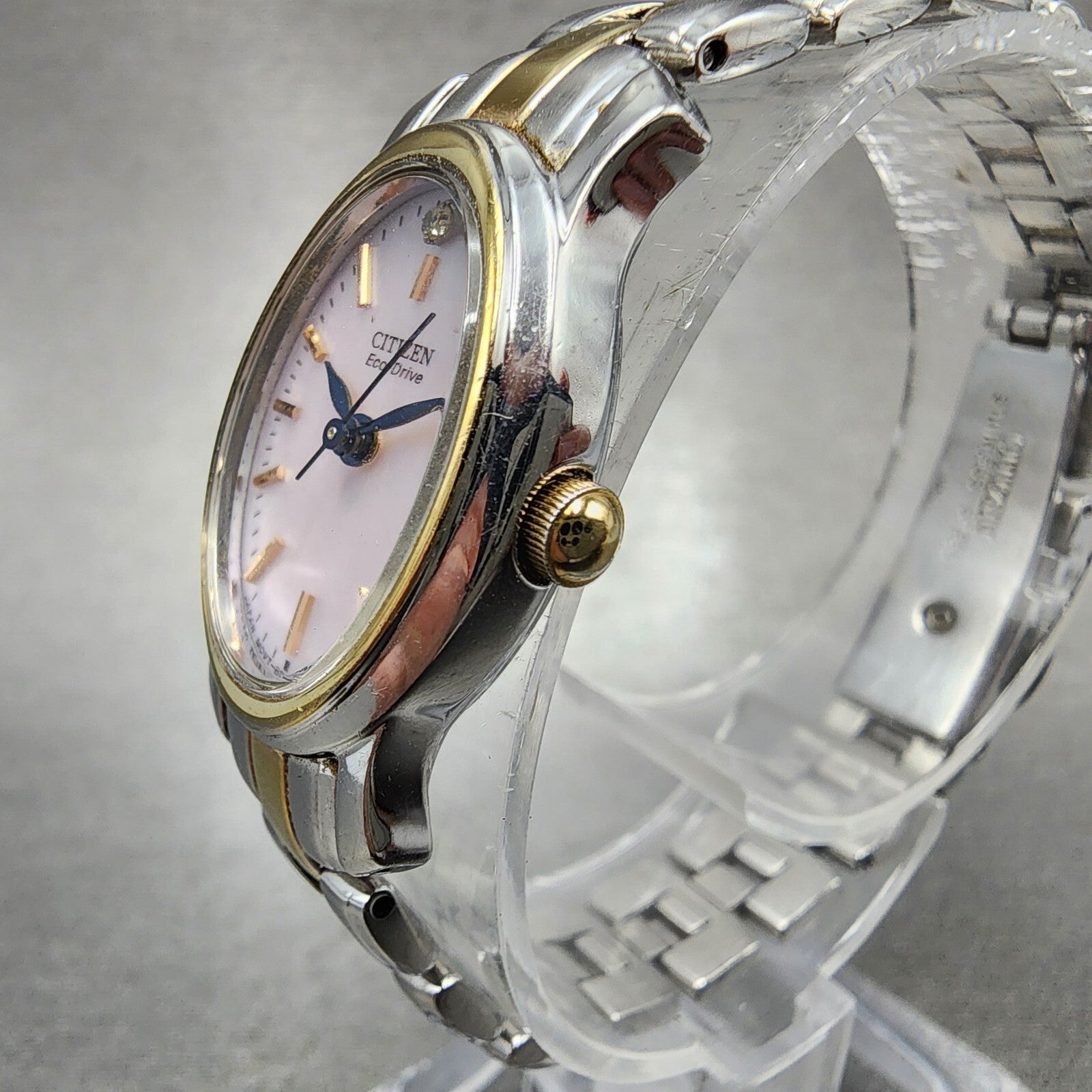 Citizen EcoDrive Watch Women 19mm MOP Dial Two Tone Oval E033K006520 Runs2