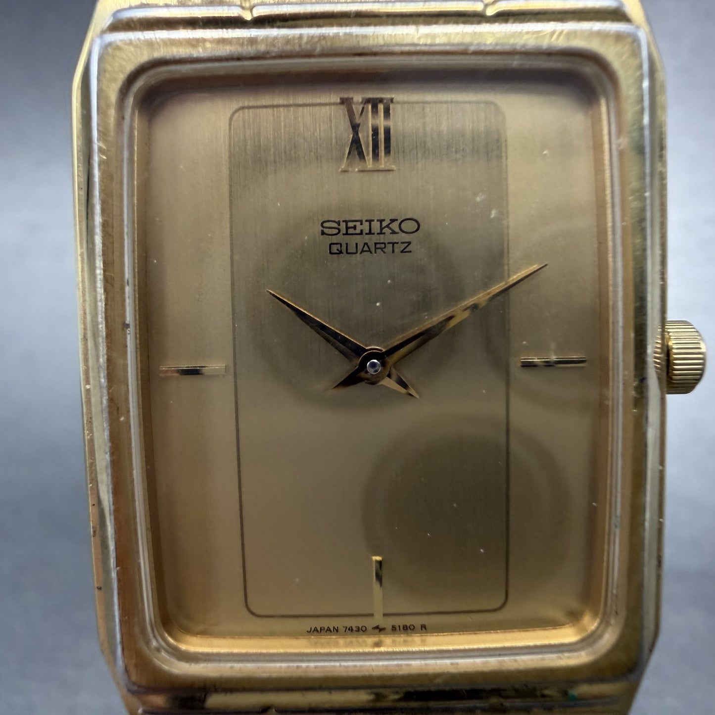 Seiko Tank Watch Men 27mm Champagne Dial Gold Tone 7430-5100 New Battery1