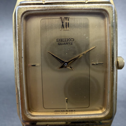Seiko Tank Watch Men 27mm Champagne Dial Gold Tone 7430-5100 New Battery1
