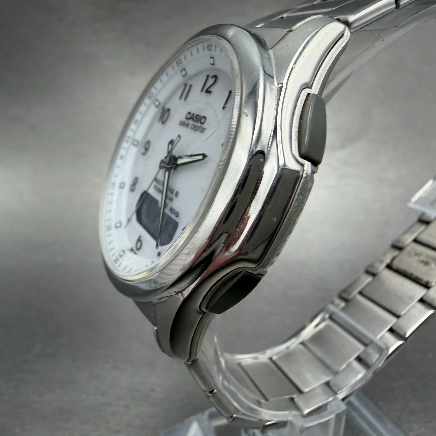 Casio Wave Ceptor Watch Men 42mm White Dial Steel Solar Analog Digital PARTS3