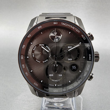 Movado Bold Verso Chronograph Watch Men 44mm Black Dial Black Tone Date 36008671