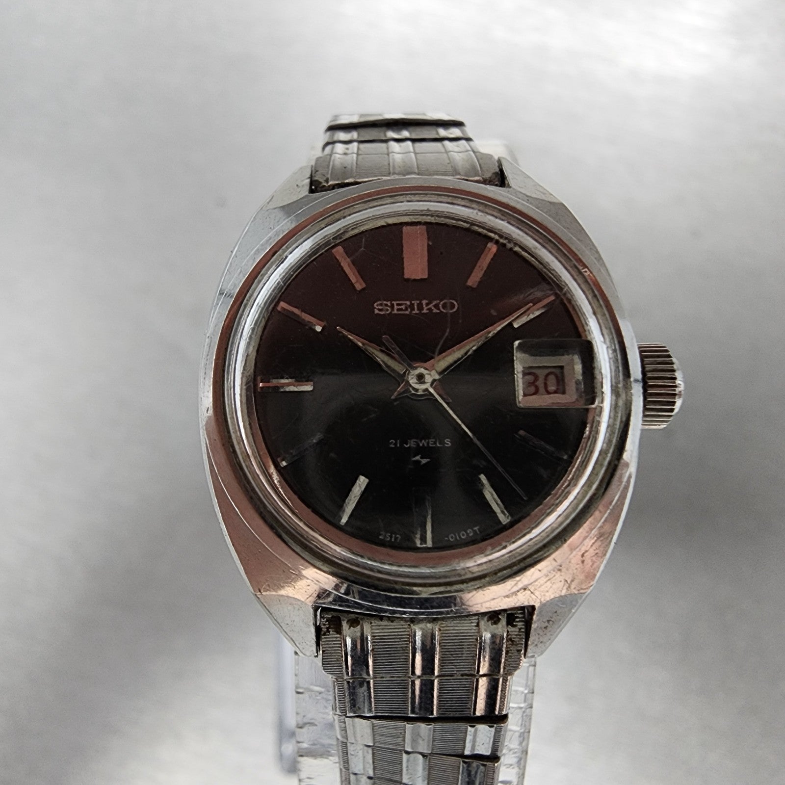 Seiko Automatic Watch Women 23mm Black Dial Silver Tone Date 25170221 PARTS2