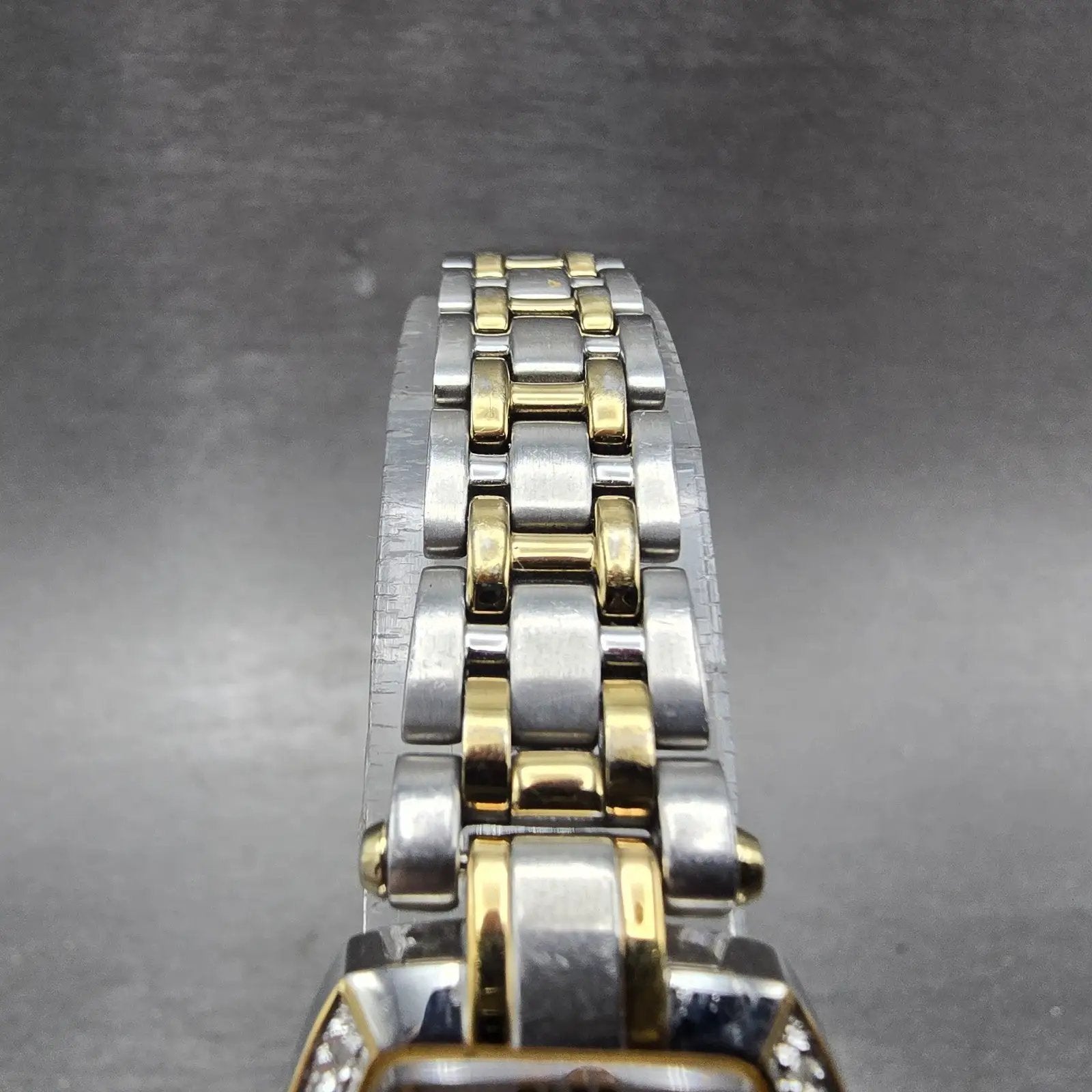 Seiko Solar Watch Women 22mm MOP Dial Two Tone Rectangle Diamonds Works BFSOK4