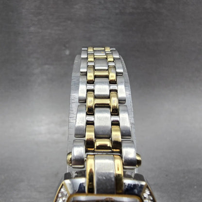 Seiko Solar Watch Women 22mm MOP Dial Two Tone Rectangle Diamonds Works BFSOK4