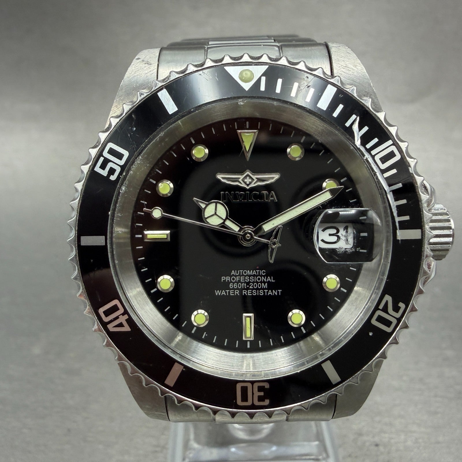 Invicta Pro Diver Watch Men 40mm Black Dial Silver Tone Date 8926 Automatic Runs0