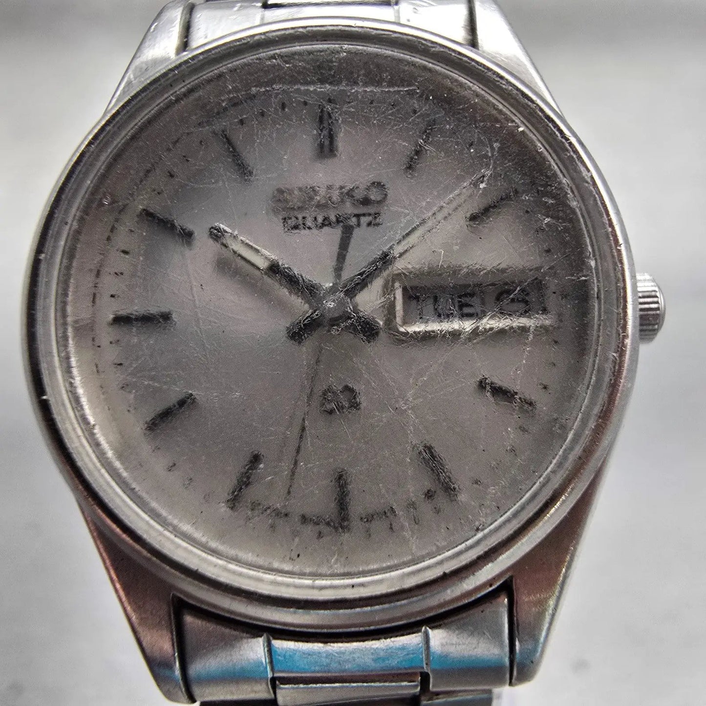 Seiko SQ Watch Women 24mm Silver Dial Silver Tone Daydate 3423-0099 New Battery1