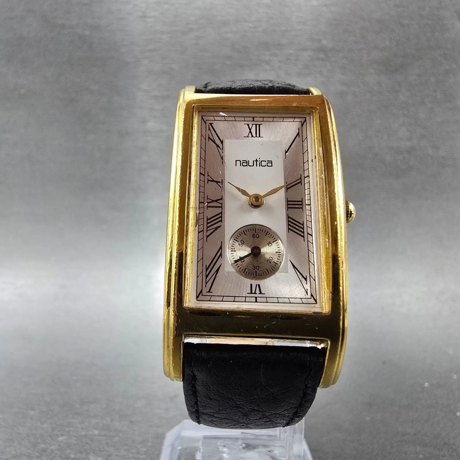 Nautica Watch Men 23mm White Silver Dial Gold Tone Small Seconds New Battery5