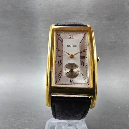 Nautica Watch Men 23mm White Silver Dial Gold Tone Small Seconds New Battery5