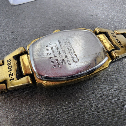 Seiko Tank Watch Women 16mm White Dial Gold Tone Rectangle 1N000GA0 New Battery10
