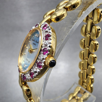 Valentino Moradei Aurora Watch Women 20mm Silver Dial Gold Tone Ruby Bezel Runs2
