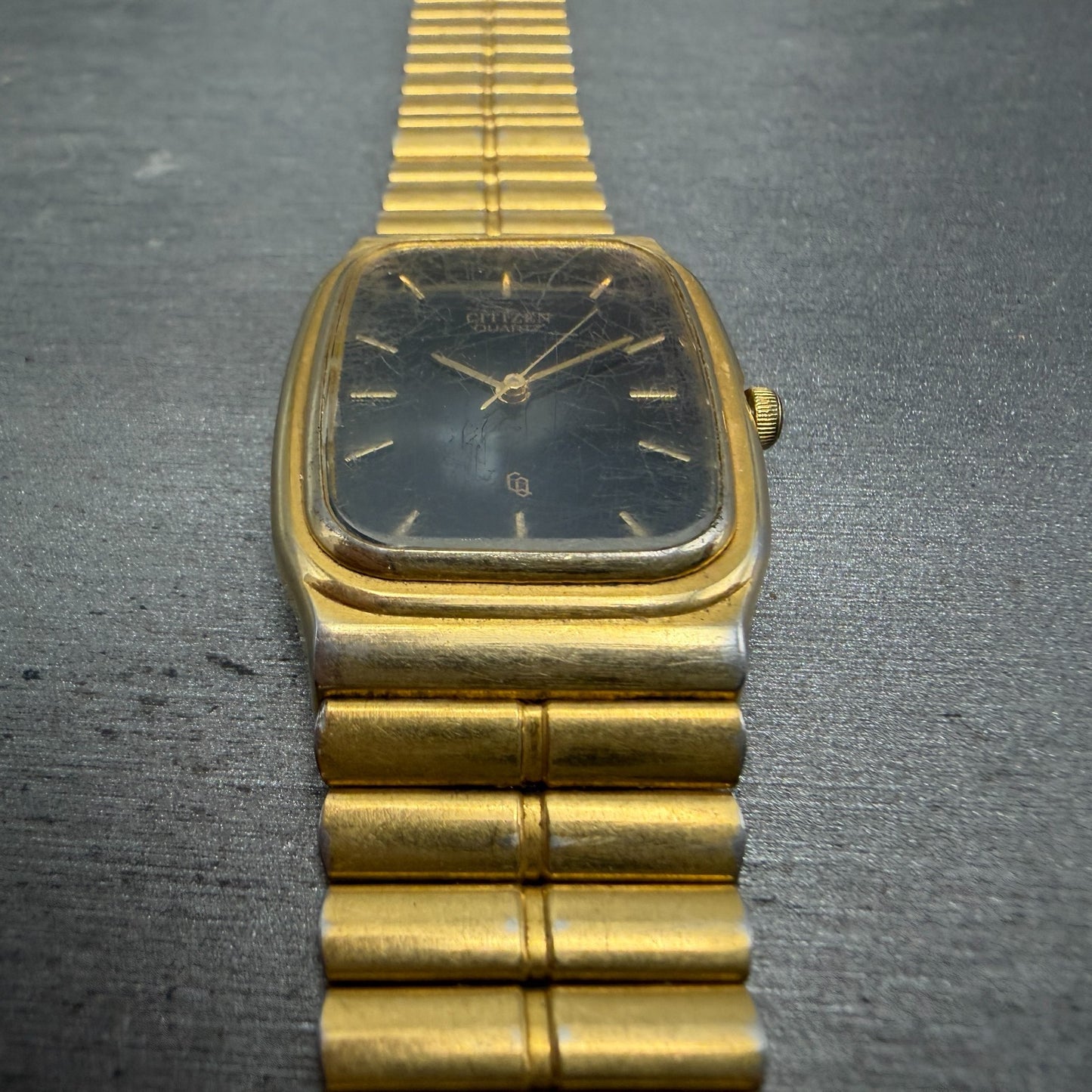 Citizen CQ Tank Watch Men 26mm Black Dial Gold Tone Rectangle 6030-S60244 PARTS3