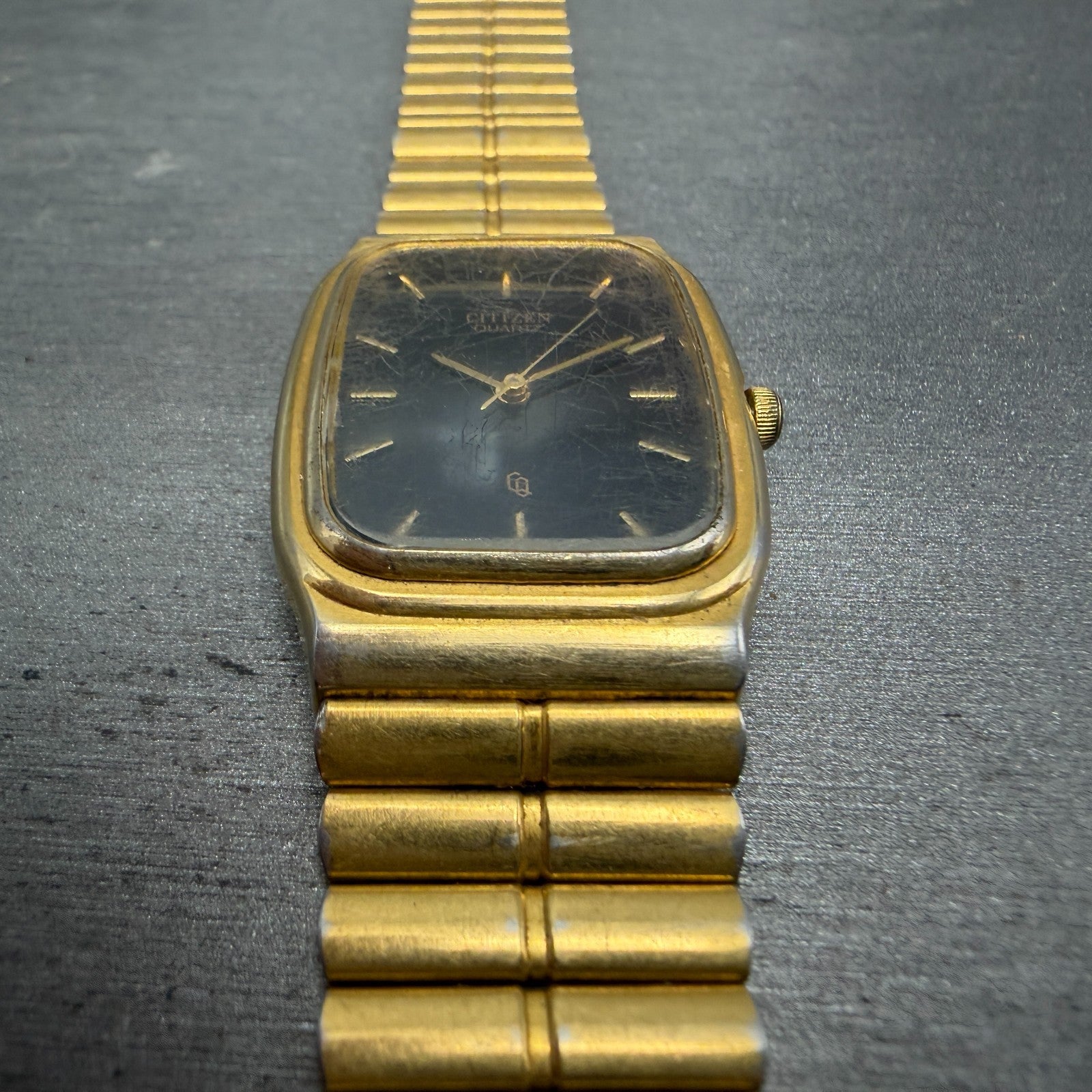 Citizen CQ Tank Watch Men 26mm Black Dial Gold Tone Rectangle 6030-S60244 PARTS3