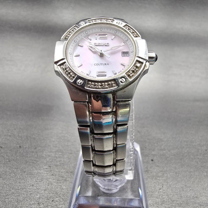 Seiko Coutura Watch Women 26mm MOP Dial Silver Tone Diamonds 7N82-0CG0 New Batt5