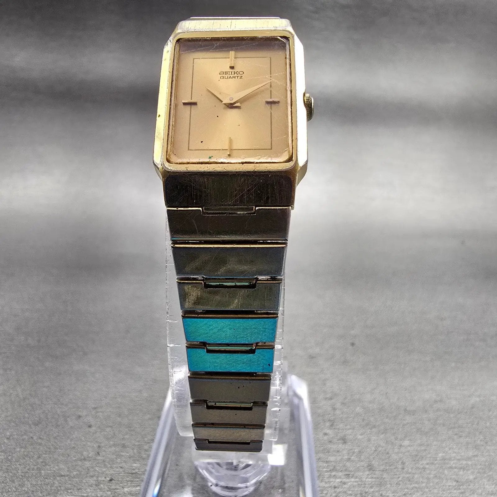Seiko Watch Women 18mm Gold Dial Gold Tone Rectangle 2C20-6480 New Battery VTG5