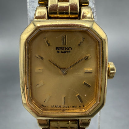 Seiko Watch Women 17mm Champagne Dial Gold Tone Octagon V400-5608 New Battery 811