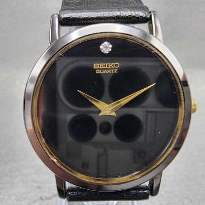 Seiko Watch Men 34mm Black Dial Black & Gold Tone Round 7n008a49 PARTS2