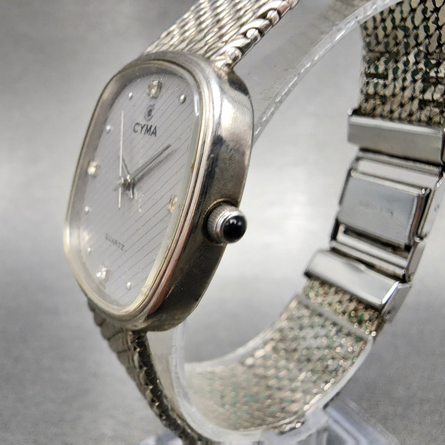 Cyma Watch Women 26mm Silver Dial Silver Tone Rectangle 605 New Battery2