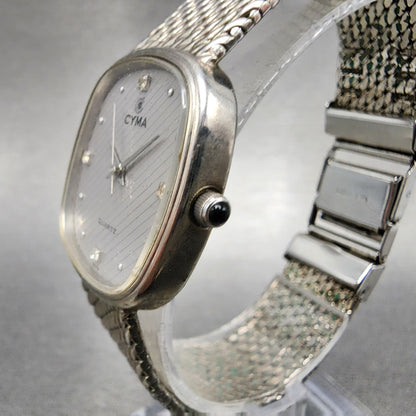 Cyma Watch Women 26mm Silver Dial Silver Tone Rectangle 605 New Battery2