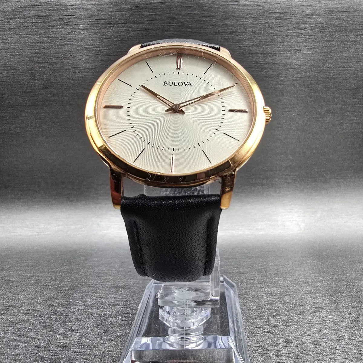 Bulova Watch Men 40mm Champagne Dial Rose Gold Round 97A126 New Battery5