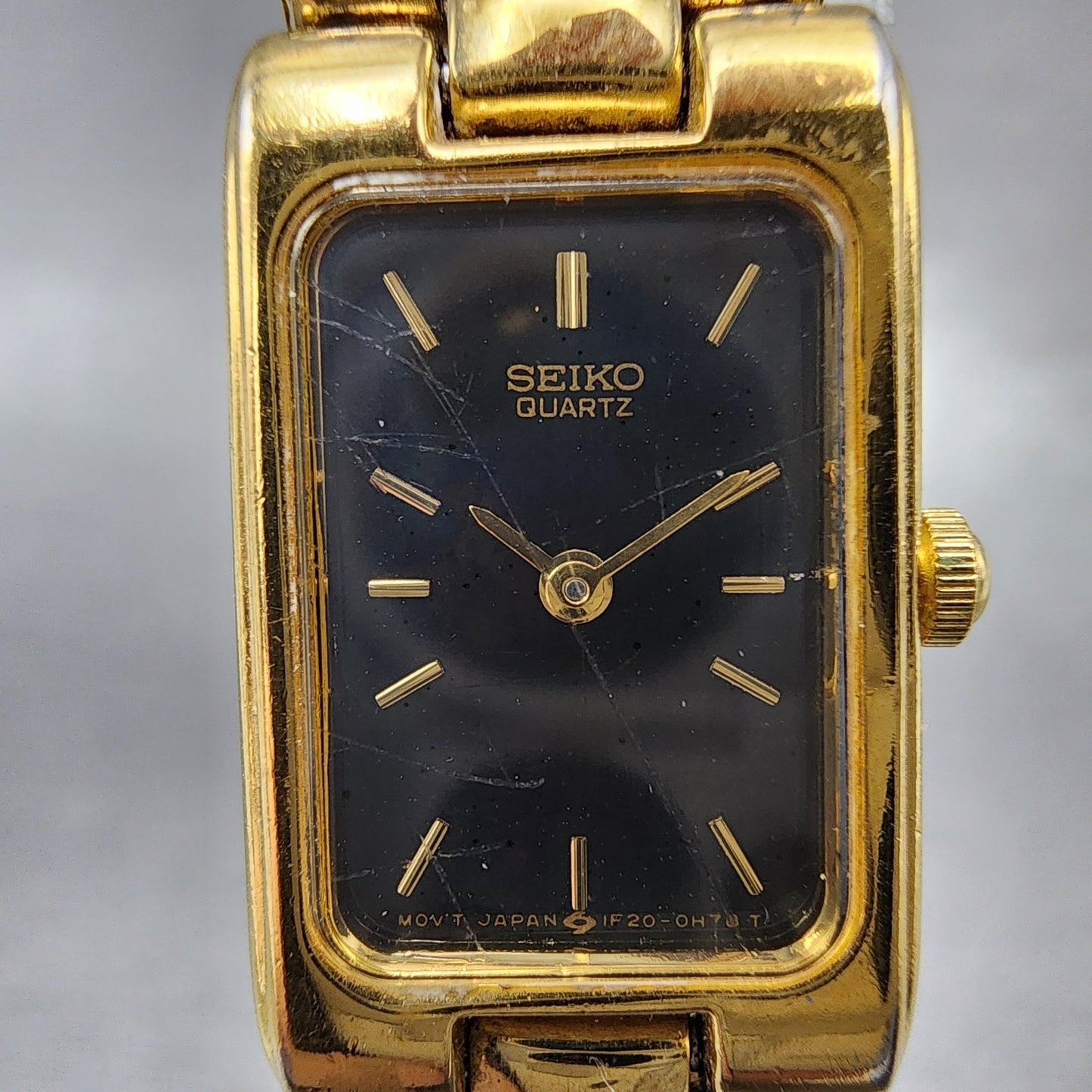 Seiko Tank Watch Women 14mm Black Dial Gold Tone Rectangle 1F205D20 New Battery1