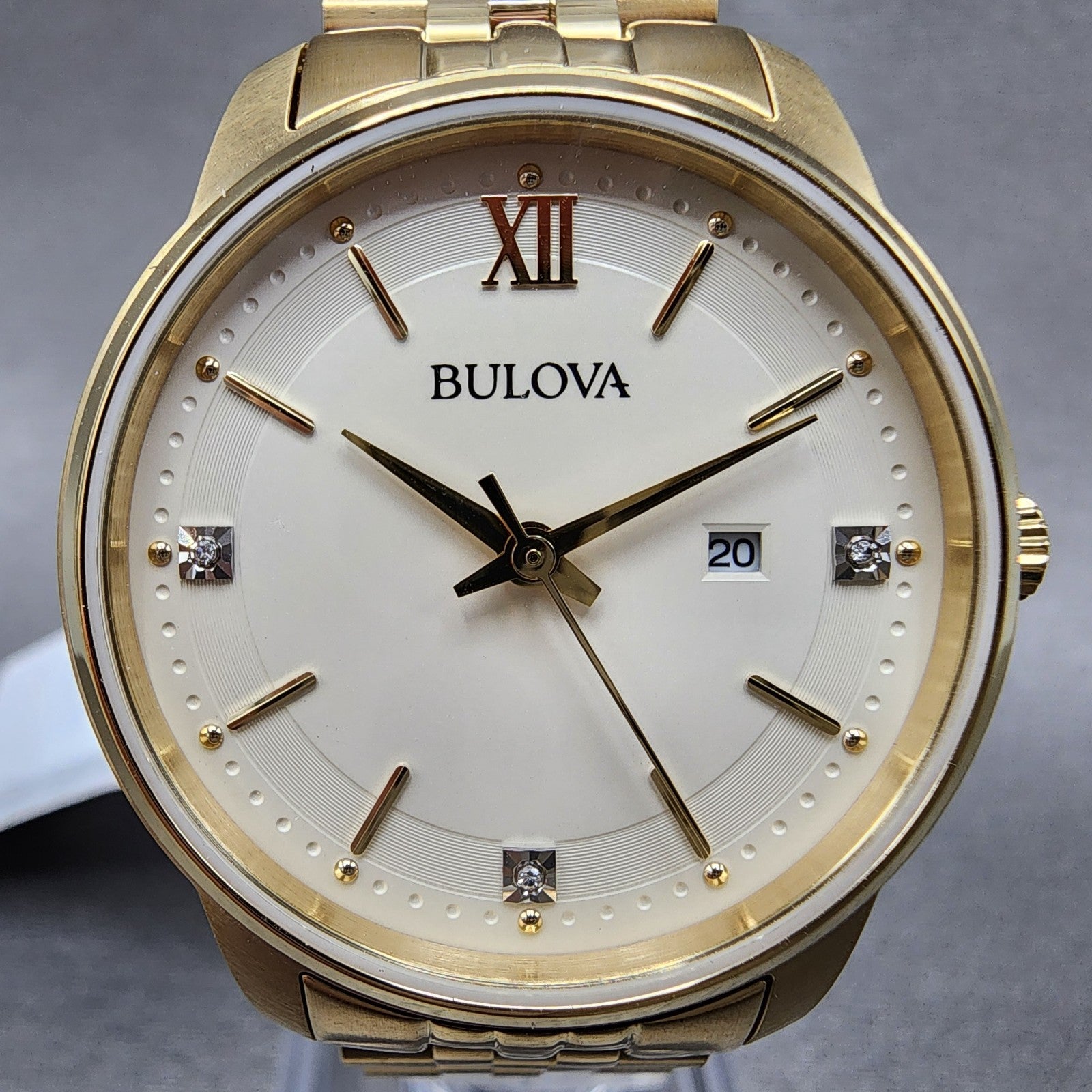 Bulova Watch Women 32mm Cream Dial Gold Tone Date Round 97P155 New Battery1
