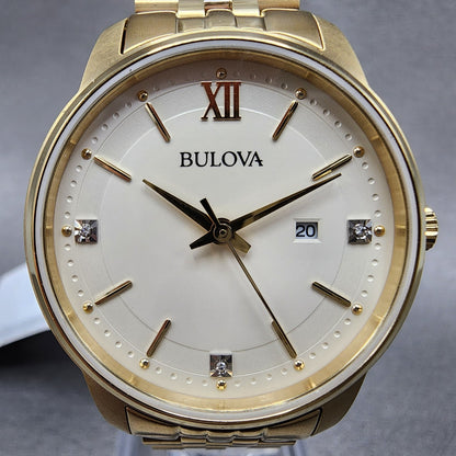 Bulova Watch Women 32mm Cream Dial Gold Tone Date Round 97P155 New Battery1