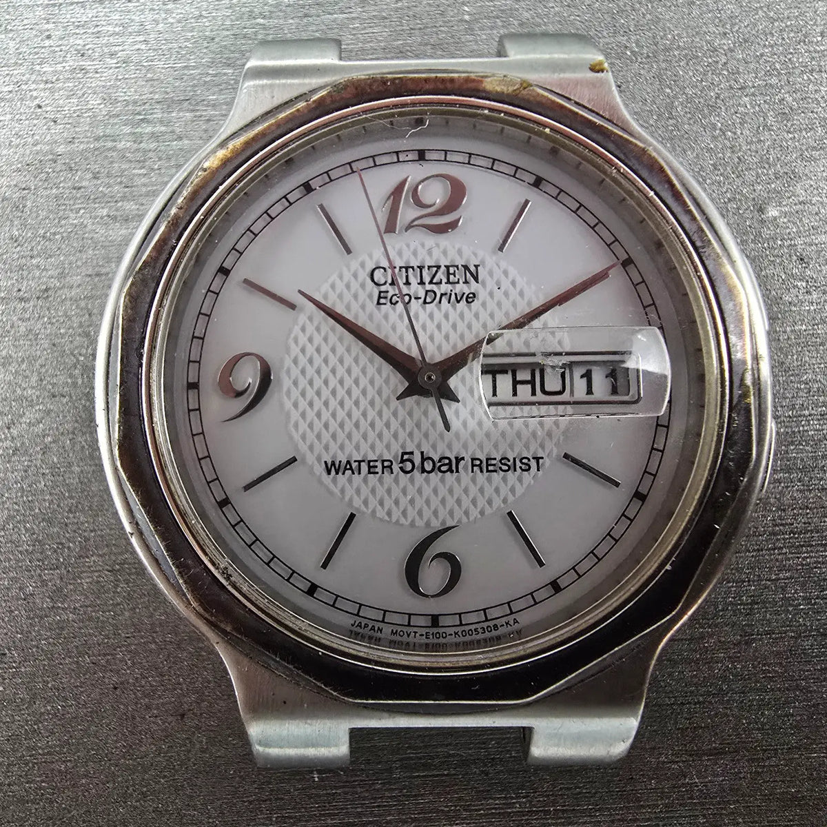 Citizen Eco-Drive Watch Men 36mm White Dial Steel Daydate E100-K003334 PARTS JP0
