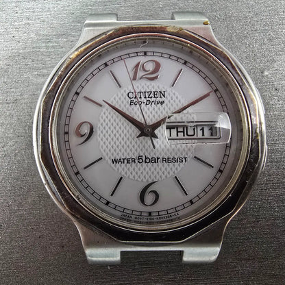 Citizen Eco-Drive Watch Men 36mm White Dial Steel Daydate E100-K003334 PARTS JP0