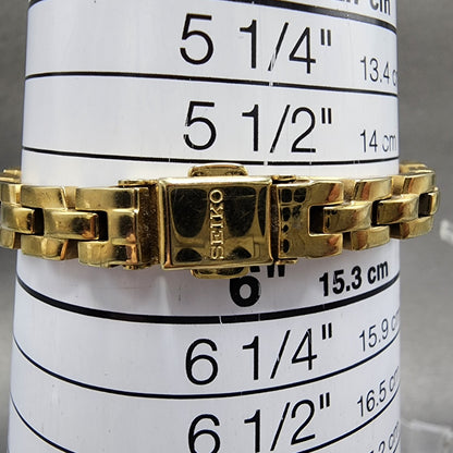 Seiko Solar Watch Women 27mm MOP Dial Gold Tone Round V115-0BM0 Runs