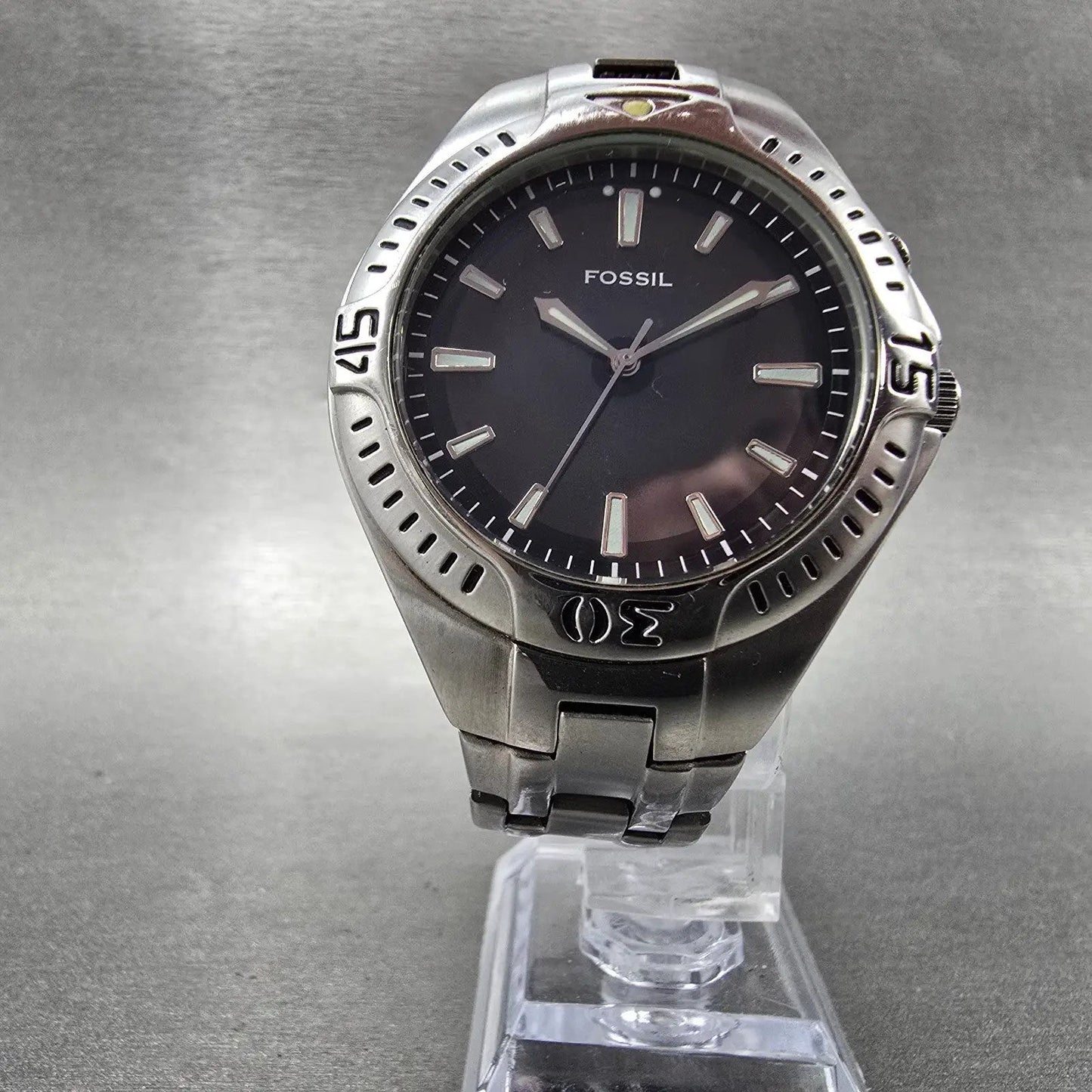 Fossil Blue Watch Men 41mm Red & Black Dial Silver Tone AM-3540 New Battery5