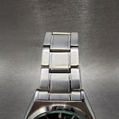 Seiko ALBA Solar Watch Men 36mm Black Dial Silver Tone Daydate Round V158 Runs4