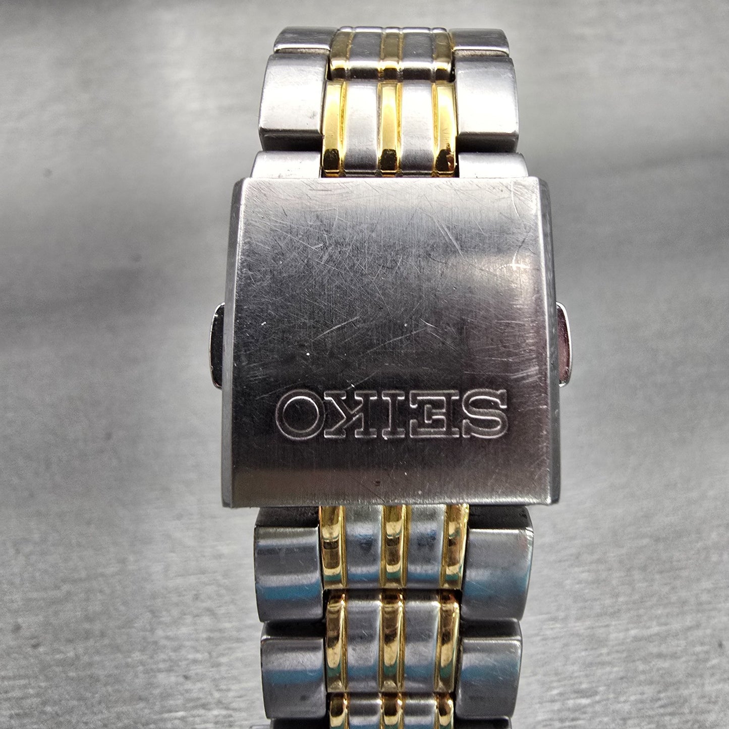 Seiko Watch Men 39mm Gray Dial Two Tone Round 6N43-00A0 New Battery VTG READ7