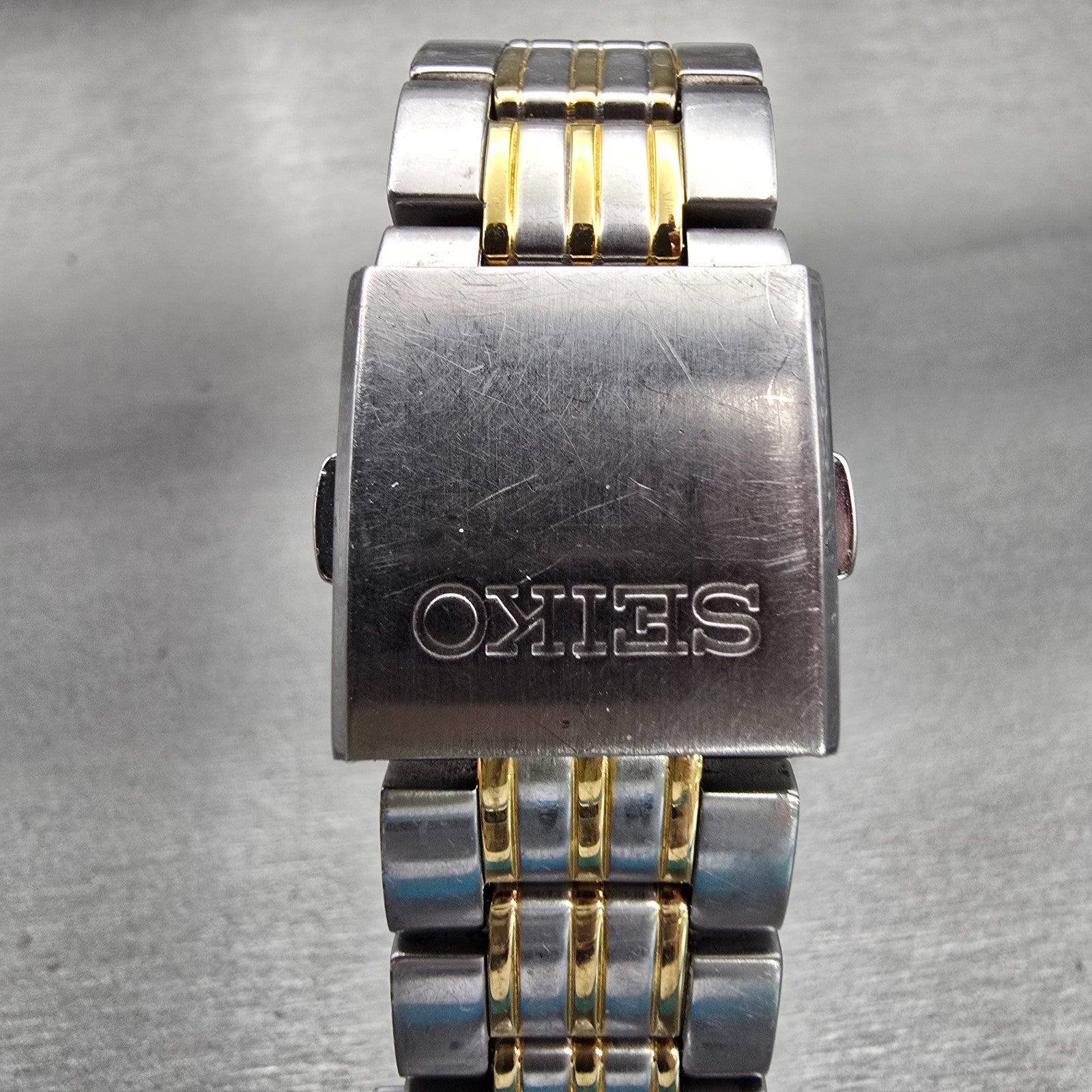 Seiko Watch Men 39mm Gray Dial Two Tone Round 6N43-00A0 New Battery VTG READ7