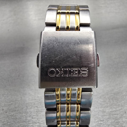 Seiko Watch Men 39mm Gray Dial Two Tone Round 6N43-00A0 New Battery VTG READ7