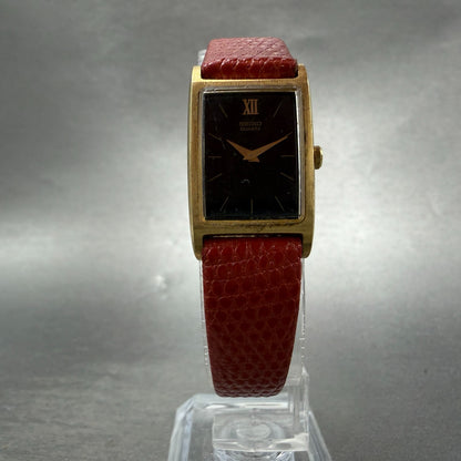 Seiko Tank Watch Women 17mm Black Dial Gold Tone Rectangle 2C20-5830 New Batt GT5